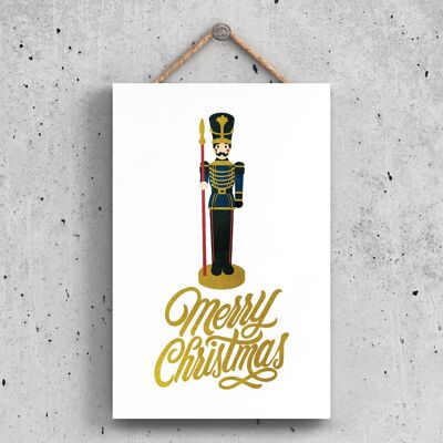 P2326 - Merry Christmas Nutcracker And Typography On A Rectangle Portrait Wooden Hanging Plaque