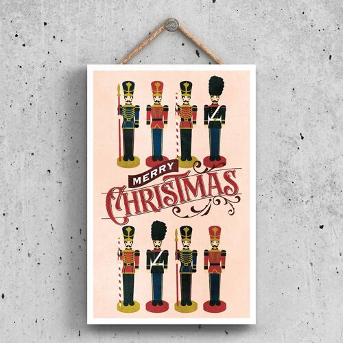P2327 - Merry Christmas Nutcrackers And Typography On A Rectangle Portrait Wooden Hanging Plaque