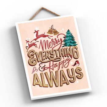 P2332 - Merry Everything And Happy Always On A Pink Rectangle Portrait Plaque à Suspendre en Bois 2