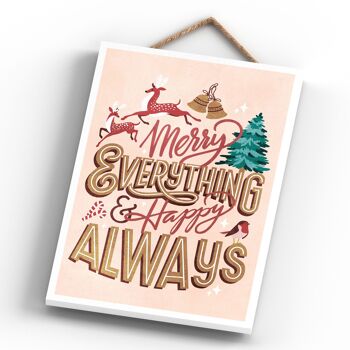 P2332 - Merry Everything And Happy Always On A Pink Rectangle Portrait Plaque à Suspendre en Bois 4