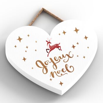 P2383 - Typographie De Renne Joyeux Noel Sur Une Plaque à Suspendre En Bois En Forme De Coeur 2