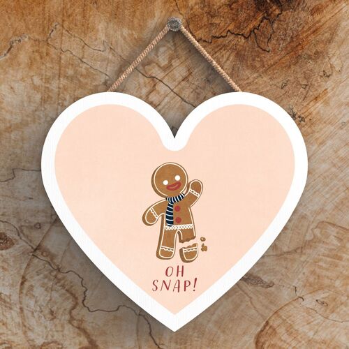 P2394 - Oh Snap! Gingerbread Typography On A Heart Shaped Wooden Hanging Plaque