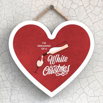 P2412 - I'm Dreaming Of A White Christmas Typography On A Heart Shaped Wooden Hanging Plaque 1