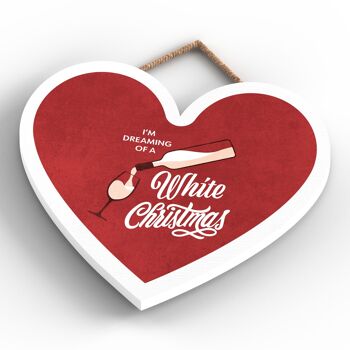 P2412 - I'm Dreaming Of A White Christmas Typography On A Heart Shaped Wooden Hanging Plaque 2