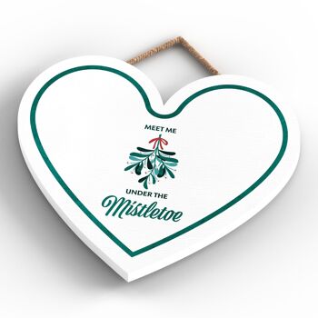 P2416 - Meet Me Under The Mistletoe Typographie verte sur une plaque à suspendre en bois en forme de cœur 4