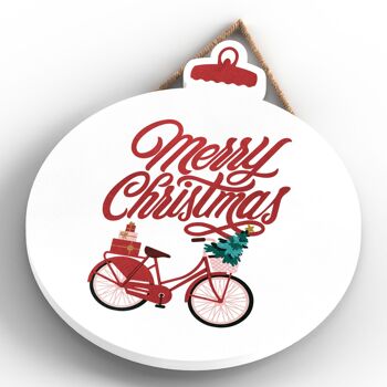 P2480 - Joyeux Noël Vélo Et Typographie Sur Une Plaque à Suspendre En Bois En Forme De Boule 4