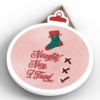 P2486 - Naughty, Nice, I Tryed Typography On A Babiole Shaped Wooden Hanging Plaque 4