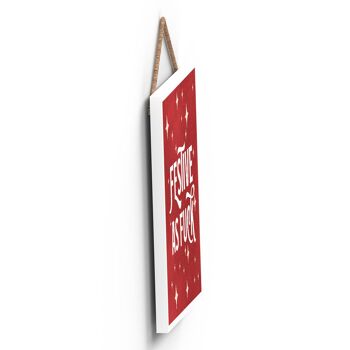 P2534 - Festive As F*** Typographie rouge et blanche sur une plaque à suspendre en bois de forme carrée 3