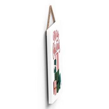 P2541 - Joyeux Noël Présente Et Typographie Sur Une Plaque à Suspendre En Bois De Forme Carrée 3