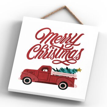 P2545 - Joyeux Noël Camion Et Typographie Sur Une Plaque à Suspendre En Bois De Forme Carrée 4