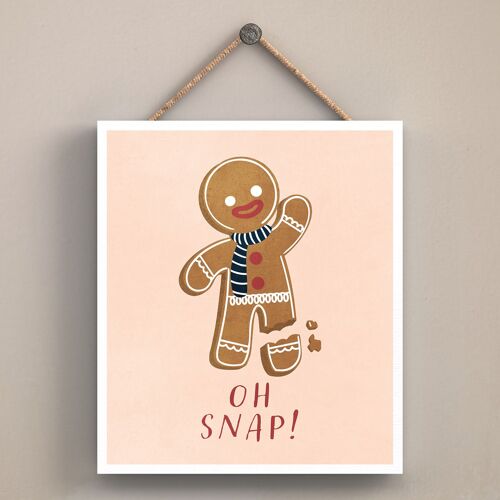 P2549 - Oh Snap! Gingerbread Typography On An Off Square Shaped Wooden Hanging Plaque