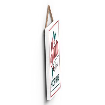 P2550 - Santa Please Stop Here Typography On An Off Square Shaped Wooden Hanging Plaque 3