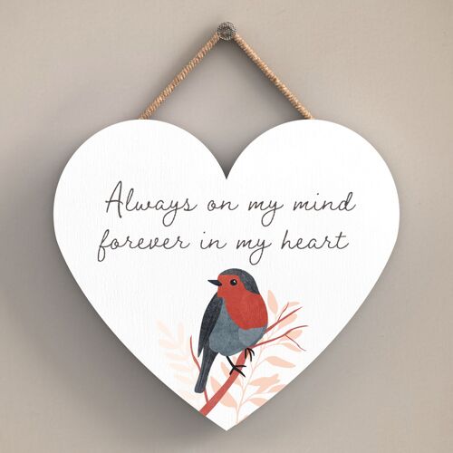P2557 - A Heart Warming 'Always On My Mind' Heart Shaped Wooden Hanging Plaque