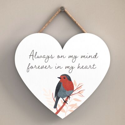 P2557 - Una placca da appendere in legno a forma di cuore "Always On My Mind" che scalda il cuore