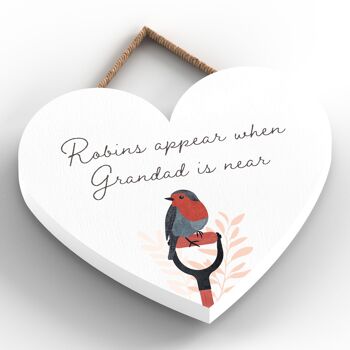 P2560 - Plaque à suspendre en bois en forme de cœur "Robin Grandad Is Near" 2