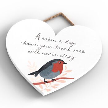P2567 - A Heart Warming 'A Robin A Day' Plaque à suspendre en bois en forme de cœur 4