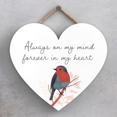 P2568 - Plaque à suspendre en bois en forme de cœur "Toujours dans ma tête"