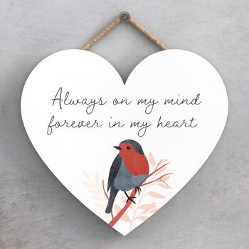 P2568 - Plaque à suspendre en bois en forme de cœur "Toujours dans ma tête" 1