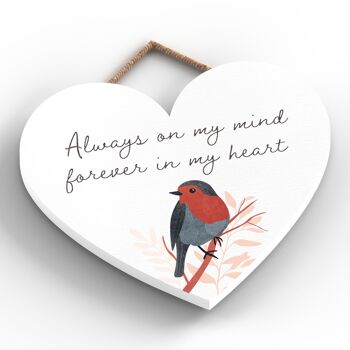 P2568 - Plaque à suspendre en bois en forme de cœur "Toujours dans ma tête" 2