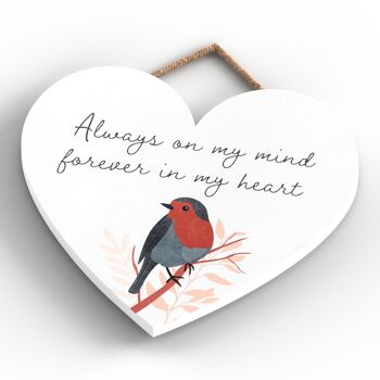 P2568 - Plaque à suspendre en bois en forme de cœur "Toujours dans ma tête" 4