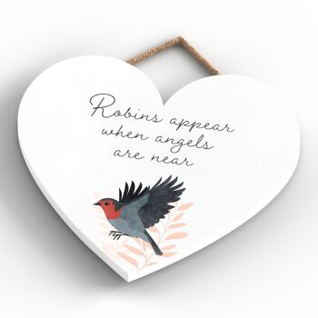 P2569 - Plaque à suspendre en bois en forme de cœur « Robin Angels Are Near » 4