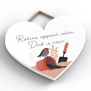 P2570 - Plaque à suspendre en bois en forme de cœur 'Robin Dad Is Near' 2