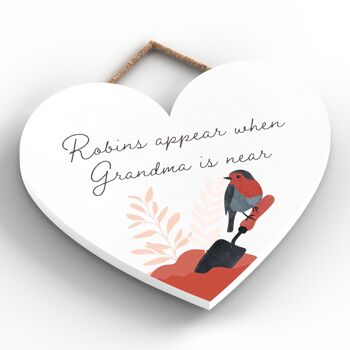 P2572 - Plaque à suspendre en bois en forme de cœur "Robin Grandma Is Near" 2
