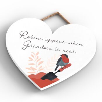 P2572 - Plaque à suspendre en bois en forme de cœur "Robin Grandma Is Near" 4