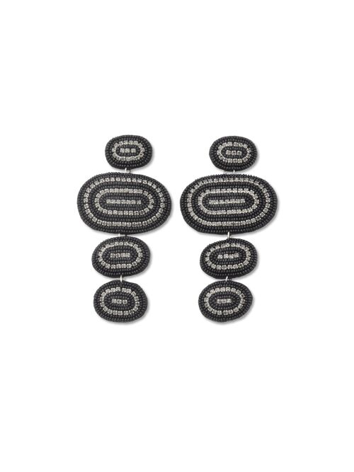 Grey & Black Oval Track Drop Earrings