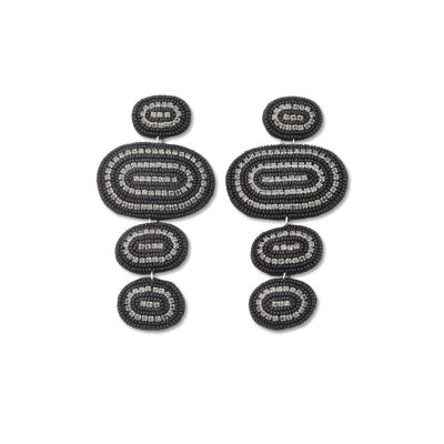 Aretes colgantes de pista ovalados grises y negros