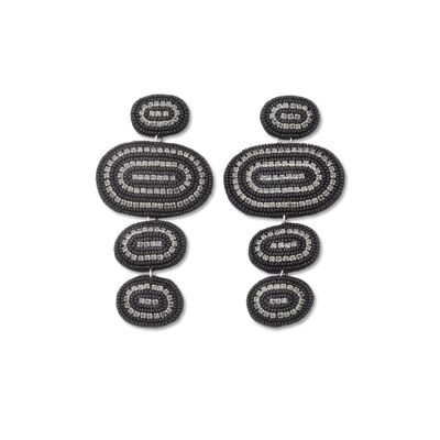 Grey & Black Oval Track Drop Earrings
