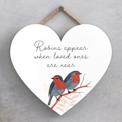 P2573 - Una placca da appendere in legno a forma di cuore "Robin Loved One Is Near" che scalda il cuore