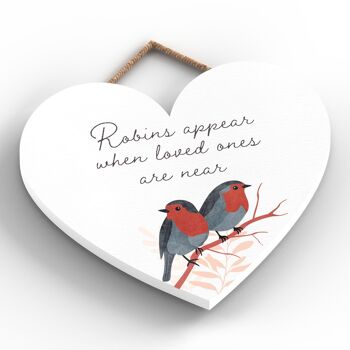 P2573 - Plaque à suspendre en bois en forme de cœur 'Robin Loved One Is Near' 2