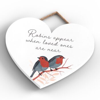 P2573 - Plaque à suspendre en bois en forme de cœur 'Robin Loved One Is Near' 4