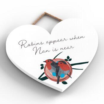 P2575 - Plaque à suspendre en bois en forme de cœur 'Robin Nan Is Near' 2