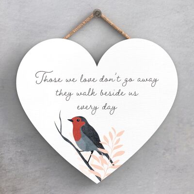 P2576 - Placa colgante de madera en forma de corazón 'Robin a los que amamos' con un corazón cálido