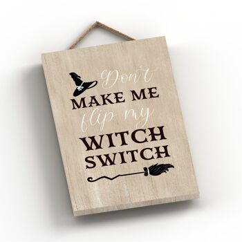 P2578 - Filp Witch Switch Rectangle Sorcellerie sur le thème Halloween Plaque à suspendre en bois 2