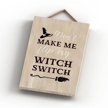 P2578 - Filp Witch Switch Rectangle Sorcellerie sur le thème Halloween Plaque à suspendre en bois 4