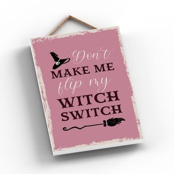P2582 - Filp Witch Switch Rectangle Sorcellerie sur le thème Halloween Plaque à suspendre en bois 2