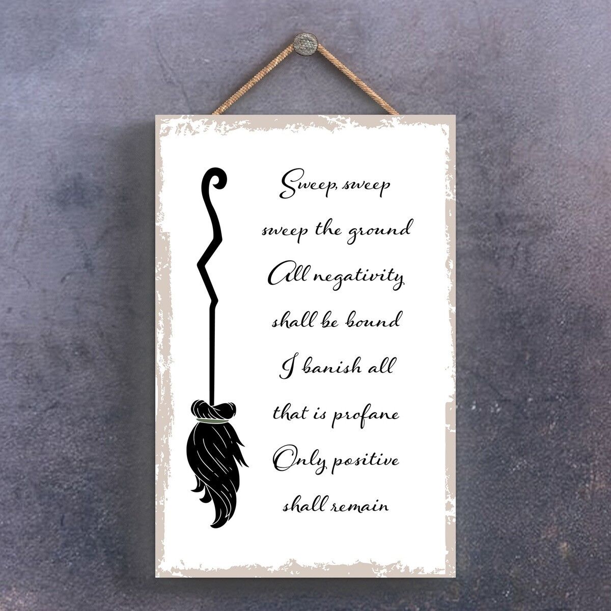 P2589 - Sweep Sweep Rettangolo Stregoneria a tema Halloween Targa da appendere in legno