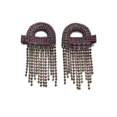 Purple & Black Crystal Loop Drop Chain Earrings