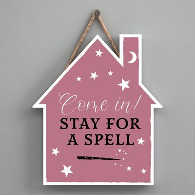 P2627 - Come In For A Spell House Shaped Witchcraft Themed Halloween Wooden Hanging Plaque