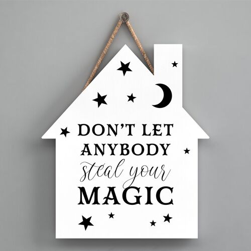 P2629 - Steal Your Magic House Shaped Witchcraft Themed Halloween Wooden Hanging Plaque