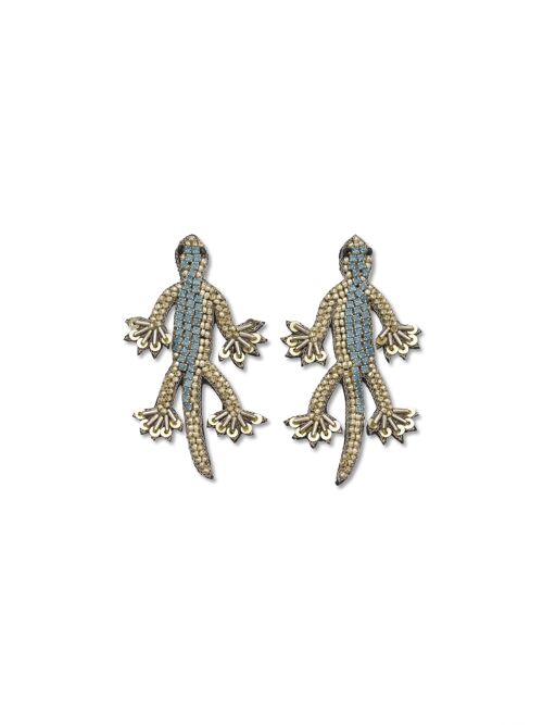 Silver & Blue Lizard Beaded Earrings