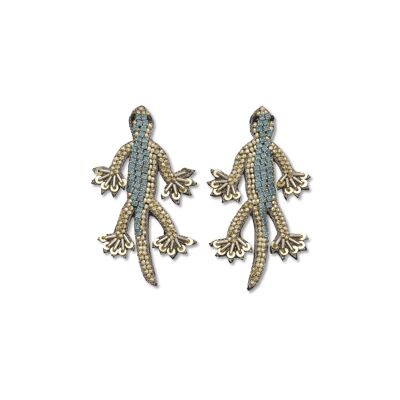 Silver & Blue Lizard Beaded Earrings