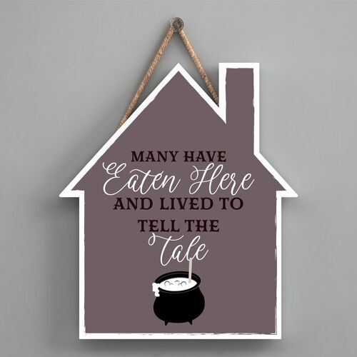 P2637 - Lived To Tell The Tale House Shaped Witchcraft Themed Halloween Wooden Hanging Plaque