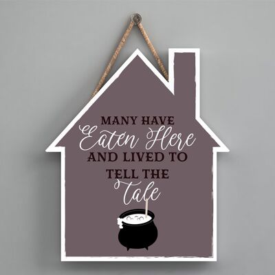 P2637 - Lived To Tell The Tale House Shaped Witchcraft Themed Halloween Wooden Hanging Plaque