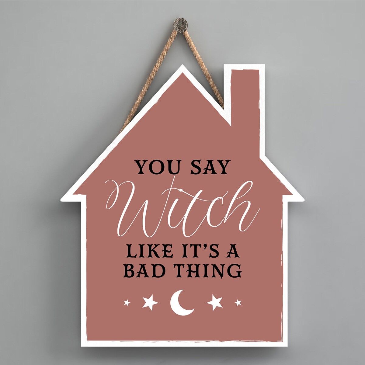 P2646 - Witch Like It?S A Bad Thing House Shaped Witchcraft Themed Halloween Wooden Hanging Plaque