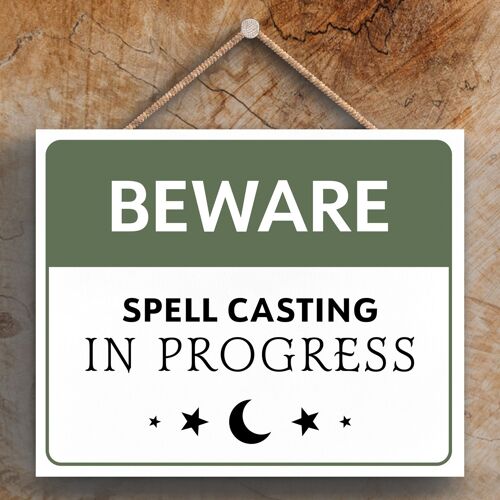 P2648 - Beware Spell Rectangle Witchcraft Themed Halloween Wooden Hanging Plaque