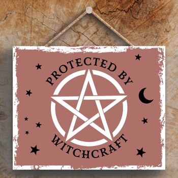 P2652 - Plaque à suspendre en bois sur le thème de la sorcellerie rectangulaire protégée par la sorcellerie 1